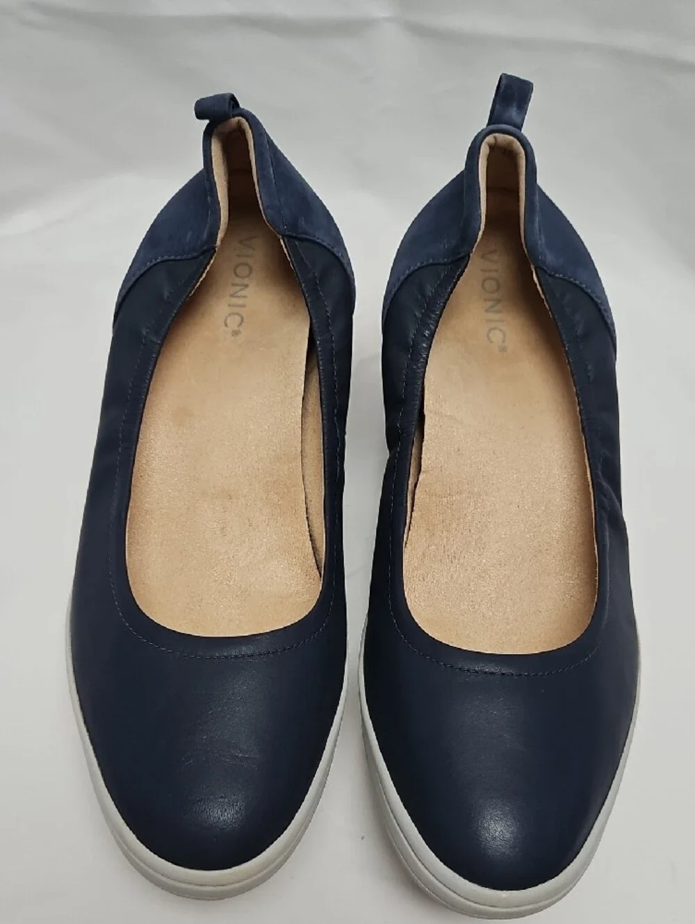 Vionic Jacey Womens 11 Navy Leather Suede Slip On Wedge Sneakers Comfort Shoes